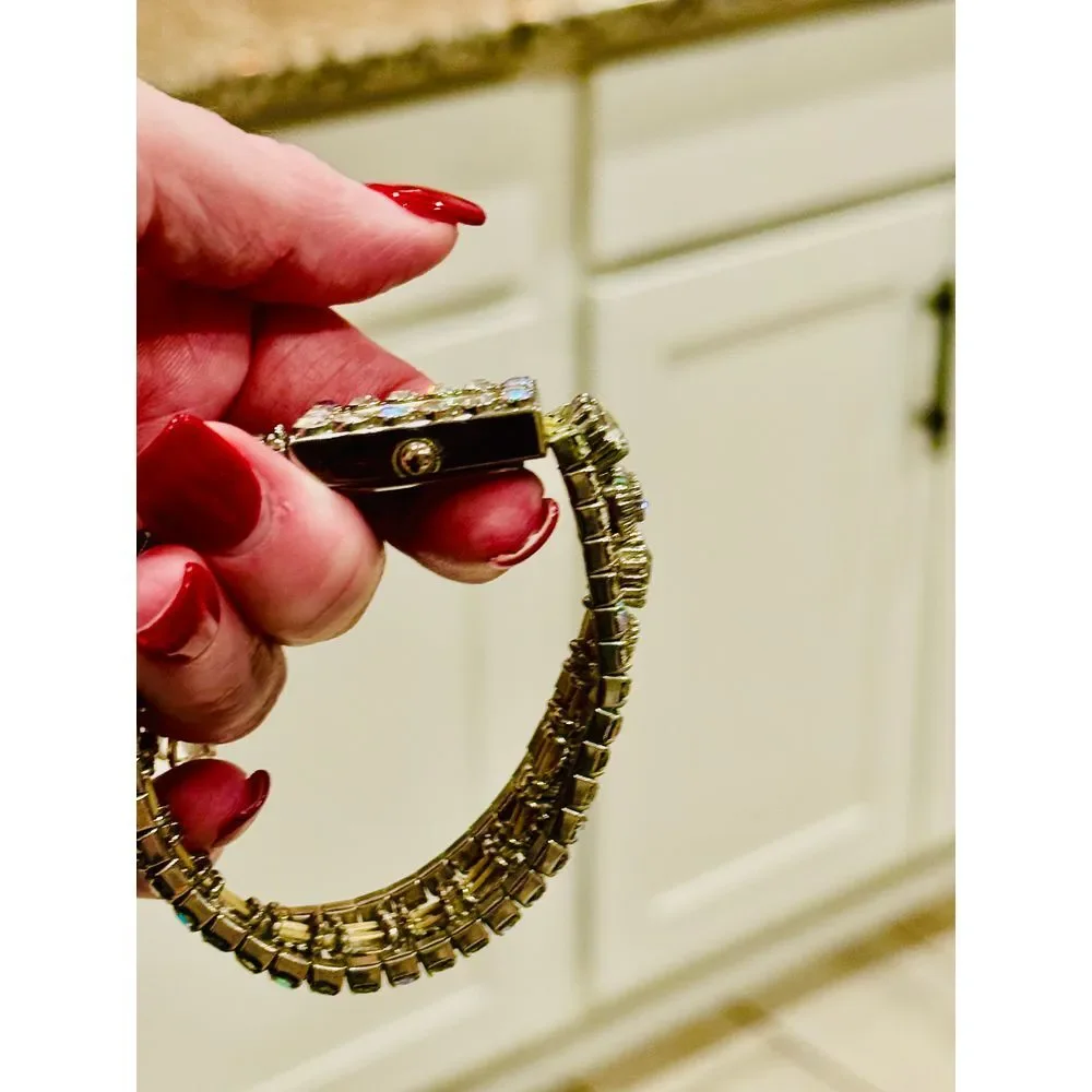 Kim Rogers Crystal Rhinestone Square Face Bracelet Watch‎ Vintage Style Piece